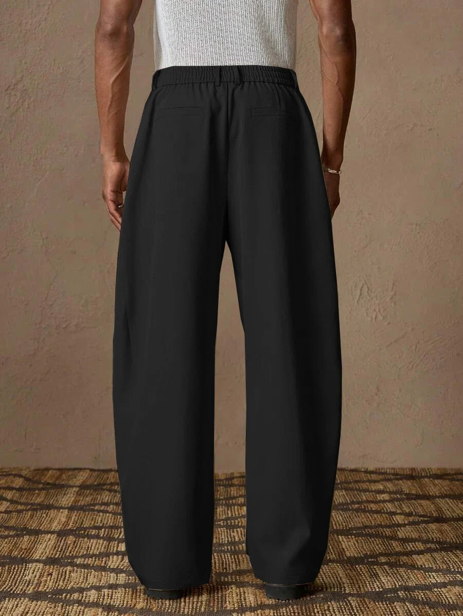 Herren Weite Hose mit Bundfalten, Hohem Bund und Knopfverschluss
