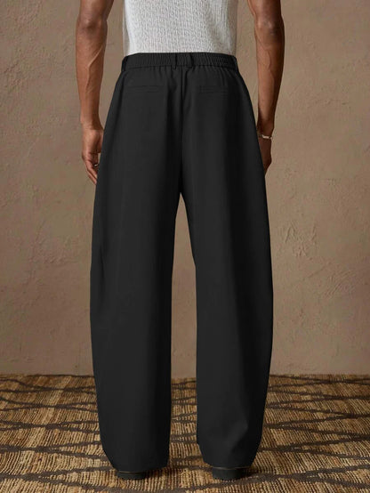 Herren Weite Hose mit Bundfalten, Hohem Bund und Knopfverschluss