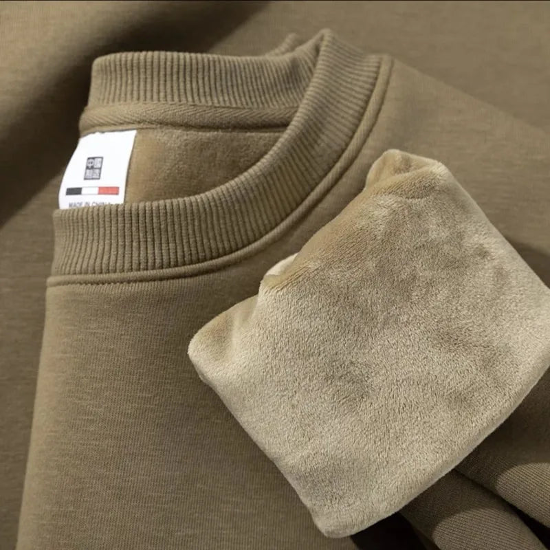 Unisex Langarm Sweatshirt Rundhalsausschnitt mit Rippbündchen warm gefüttert