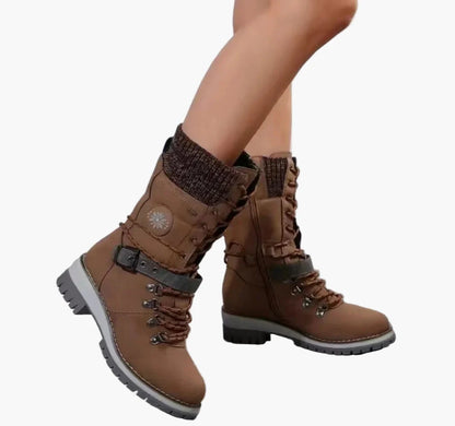 Damen Outdoor-Schnürstiefel Winterstiefel mit Warmfutter und Profilsohle