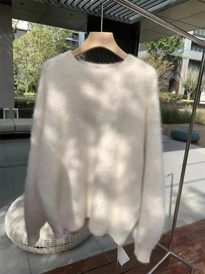 Damen Flauschiger Oversize Pullover – Kuscheliger Strickpullover für Herbst und Winter, Lässiger Stil