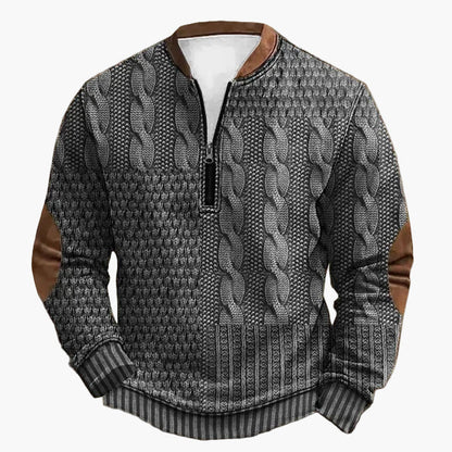 Herren Strickpullover im Vintage-Stil mit Reißverschluss – Modischer Freizeit-Sweater mit Kunstleder-Details