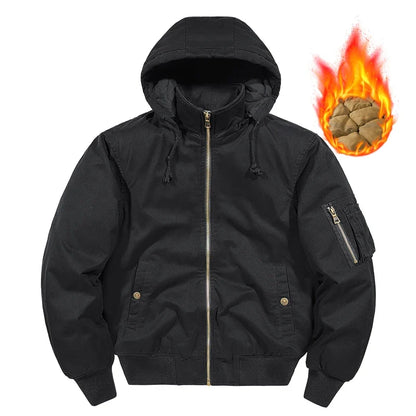 Herren Bomberjacke mit Kapuze, Reißverschluss & Ärmeltasche