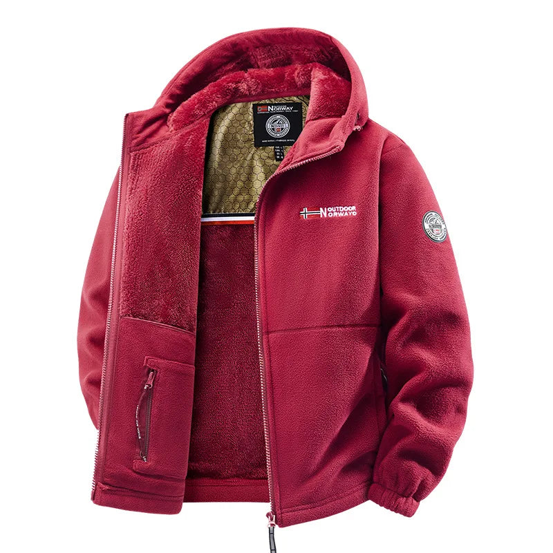 Herren Fleecejacke mit Kapuze und Plüschfutter, warm und weich, Reißverschluss, für Outdoor