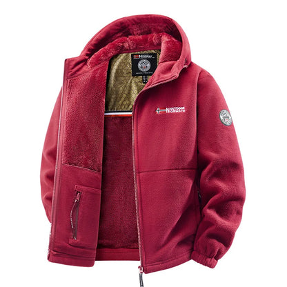 Herren Fleecejacke mit Kapuze und Plüschfutter, warm und weich, Reißverschluss, für Outdoor