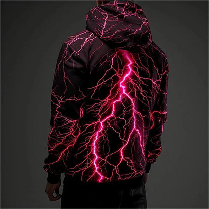 Hoodie mit Blitzmuster, Schwarz, verschiedene leuchtende Farben