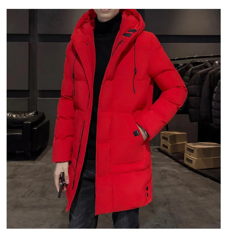 Herren Winter Steppmantel Lang mit Kapuze Warm Jacke Grau