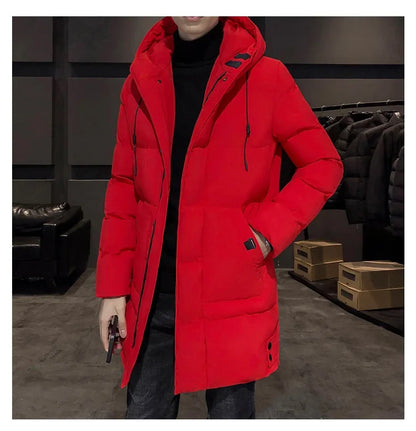 Herren Winter Steppmantel Lang mit Kapuze Warm Jacke Grau