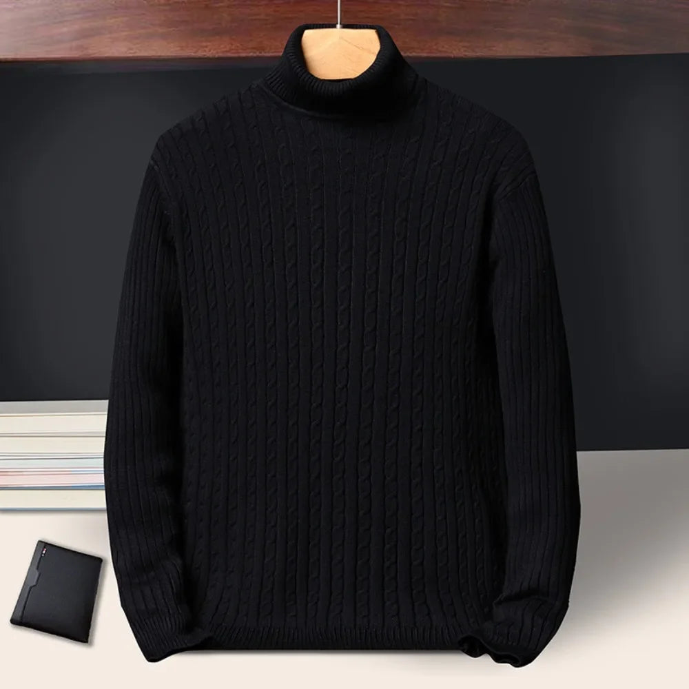 Rollkragenpullover für Herren mit Zopfmuster