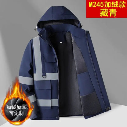 Sicherheits Arbeitsjacke Herren Fleece Reflektorstreifen Kapuze