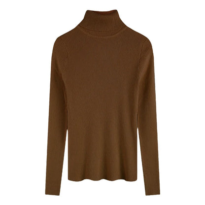 Damen Rollkragenpullover Rippstrick Slim Fit Langarm