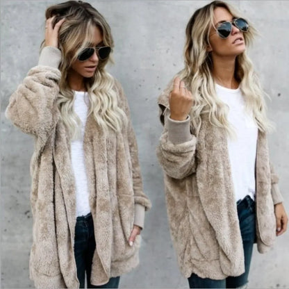 Damen Kuscheliger Teddyfell Cardigan Langarm Offene Vorderseite