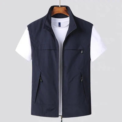 Herren Weste Stehkragen Reißverschluss Mehrere Taschen Ärmellose Jacke