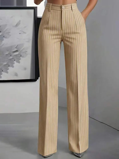 Damen High-Waist Stoffhose mit weitem Bein und Nadelstreifen