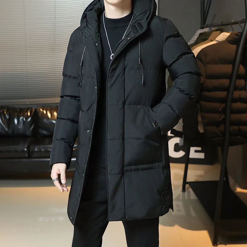 Herren Winter Steppmantel mit Kapuze Lang Gepolsterte Jacke Warm