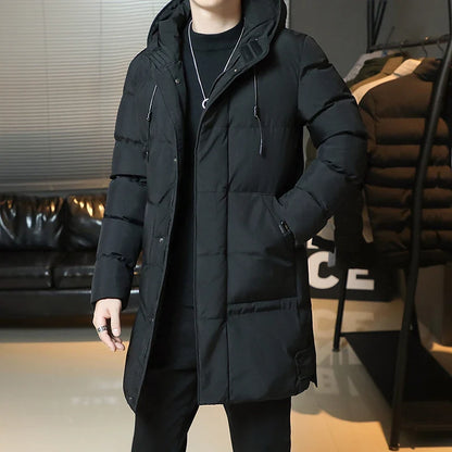 Herren Winter Steppmantel mit Kapuze Lang Gepolsterte Jacke Warm