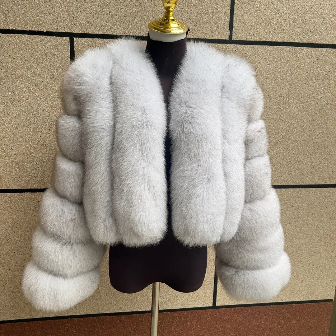 Damen Kurz Kunstpelzjacke Pelzmantel mit V-Ausschnitt