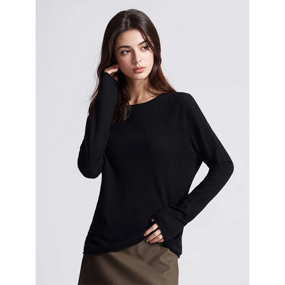 Damen Langarm Pullover Rundhalsausschnitt Uni Basic