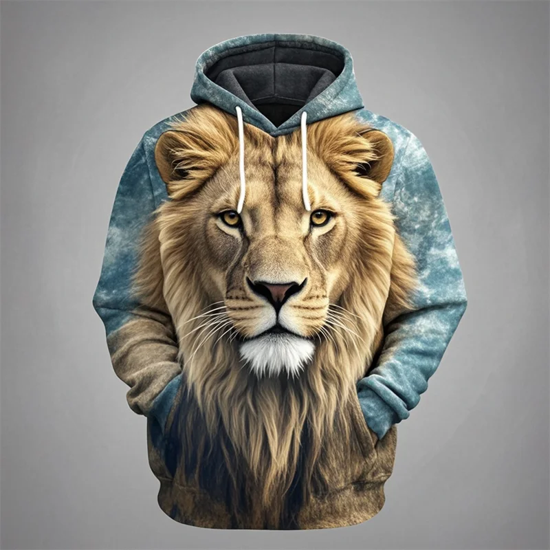 Hoodie Unisex Löwenkopf-Print mit Kapuze Kängurutasche