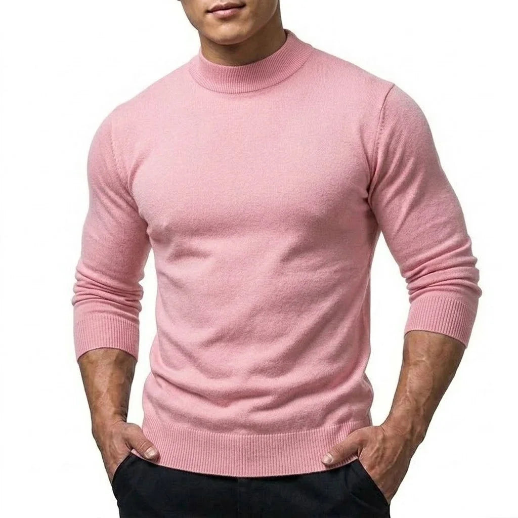 Herren Mock Neck Pullover Slim Fit Feinstrick Rollkragenpullover
