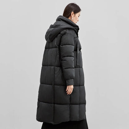 Damen Langer Steppmantel mit Kapuze Winter Warm Gefütterter Parka