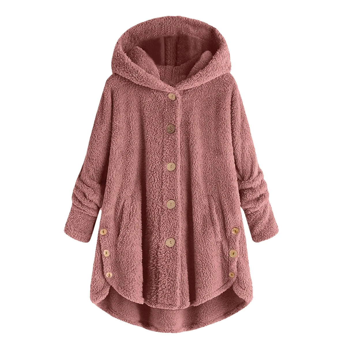 Damen Kuschelige Kapuzenjacke aus Fleece mit Holzknöpfen