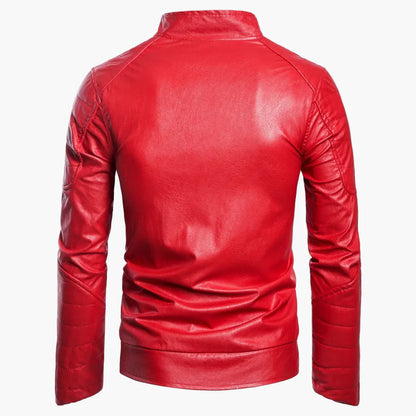 Herren Stepp-Veganem Lederjacke im Rockstil mit vertikalem Kragen für Alltag und Freizeit