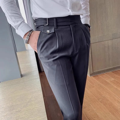 Herren Anzughose Slim Fit Bundfalten Elegant Schmale Passform