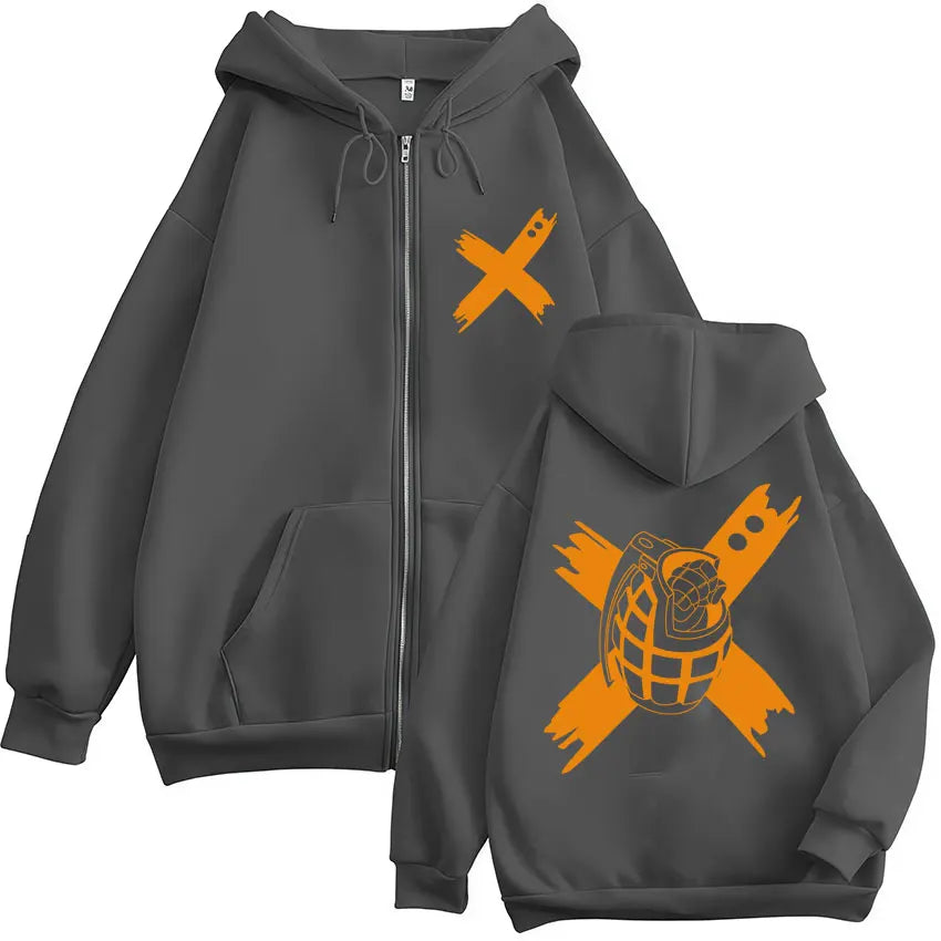 Unisex Reißverschluss Hoodie mit Kordelzug und Motivdruck – Verschiedene Designs