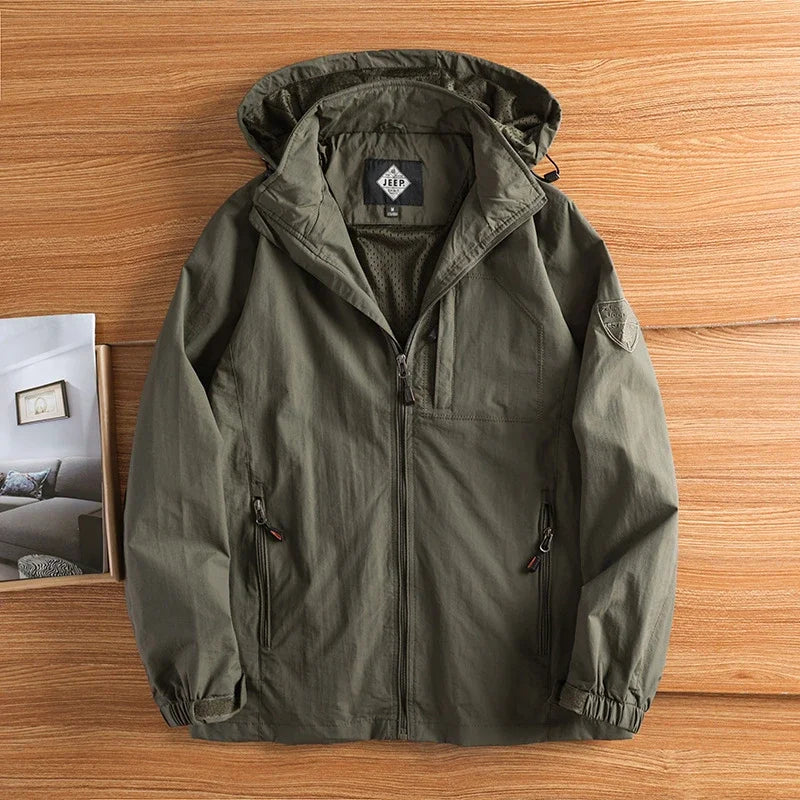 Herren Outdoor Jacke mit Kapuze und Reißverschluss Übergangsjacke
