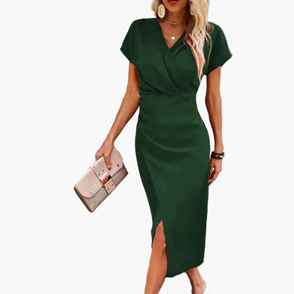 Damen Midikleid Elegant Wickeloptik V-Ausschnitt Business & Freizeit