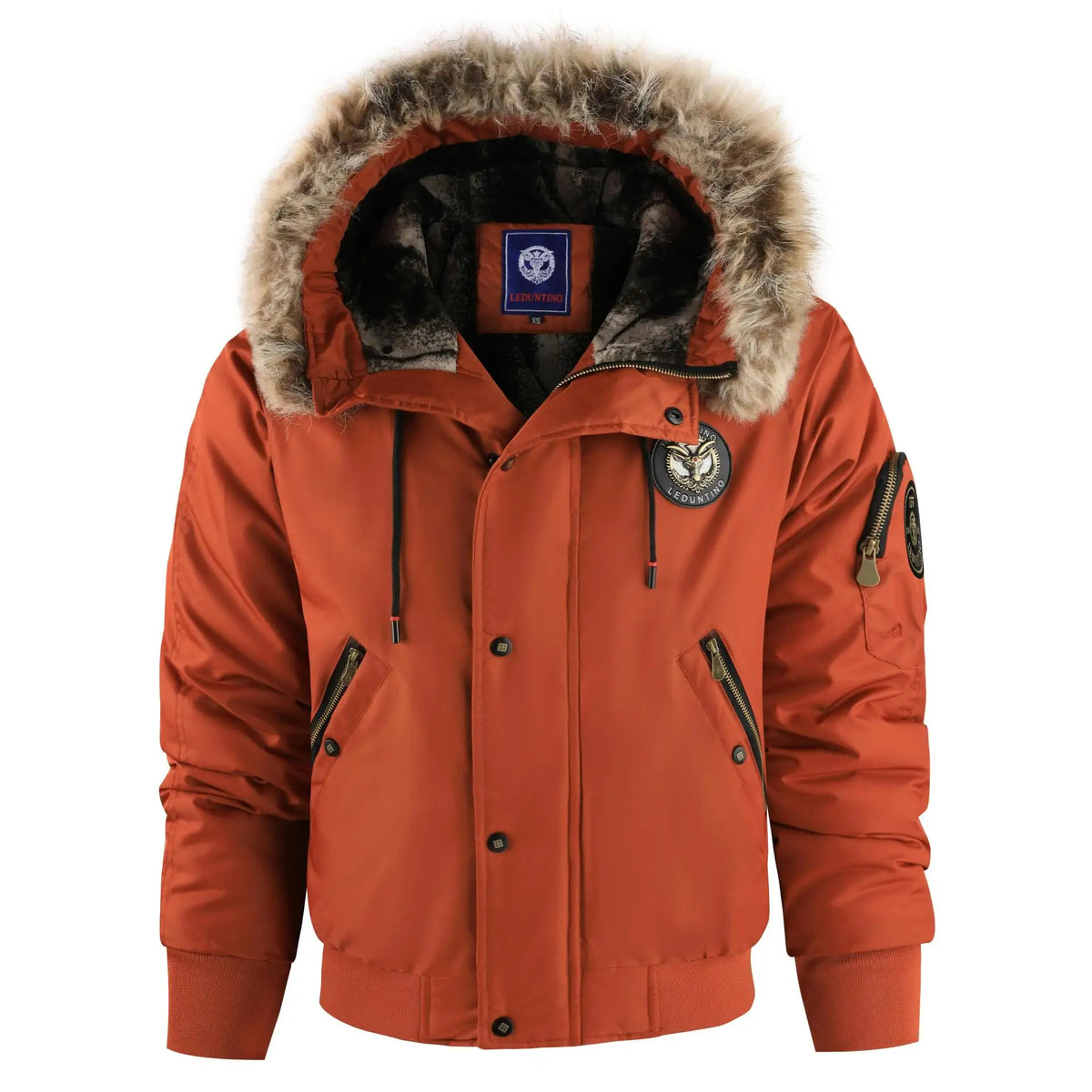 Herren Winter Bomberjacke mit Kapuze und Kunstfellkragen