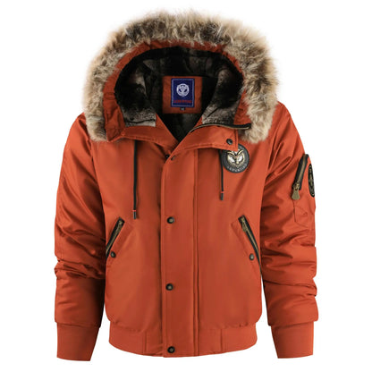 Herren Winter Bomberjacke mit Kapuze und Kunstfellkragen