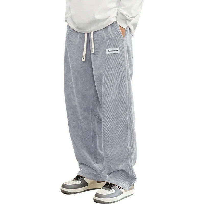 Herren Cordhose locker lässig mit Kordelzug – Weite Bein Freizeithose