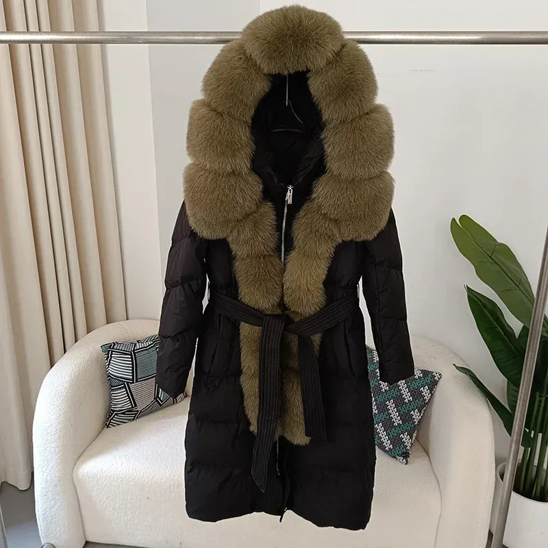 Damen Winter Steppmantel mit Kapuze und Kunstfellbesatz