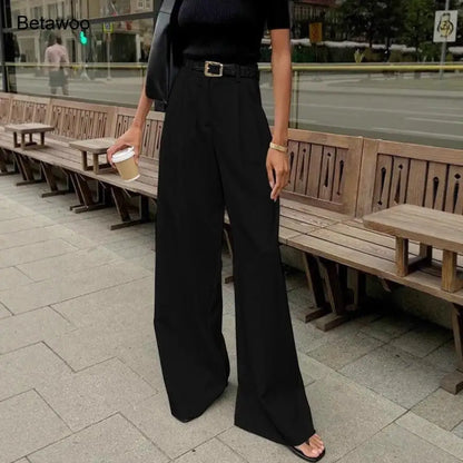 Damen Weite Hose mit Hohem Bund – Elegante Palazzo Hose