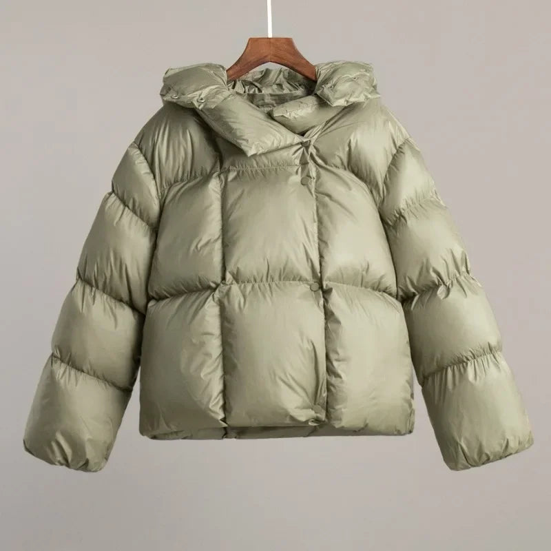Damen Pufferjacke mit Kapuze – Kurzer Steppmantel