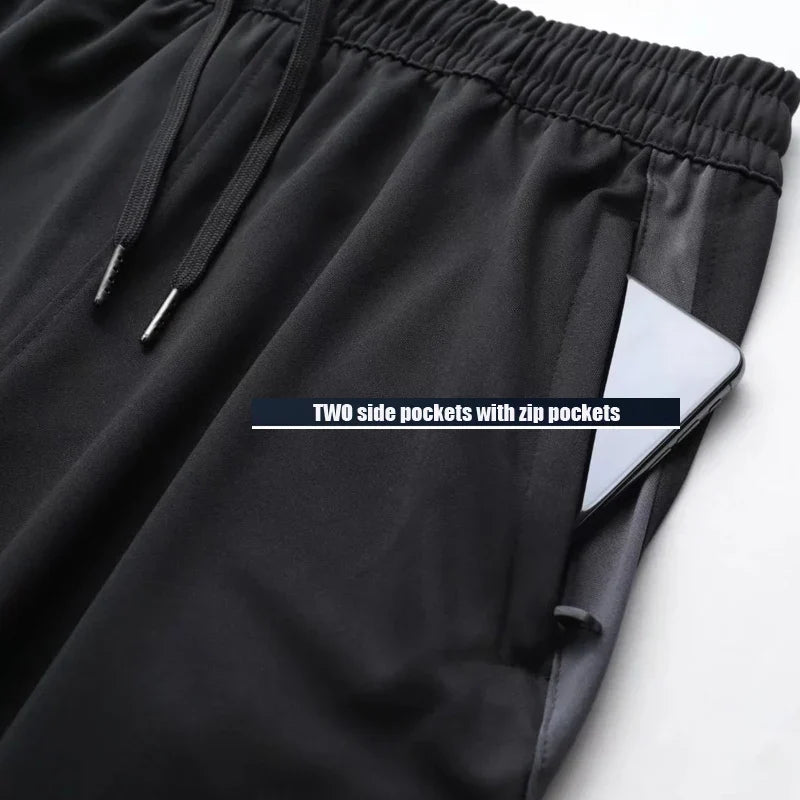 Herren Sport Trainingshose Schwarz mit Farbstreifen Jogginghose Elastischer Bund Reißverschlusstaschen