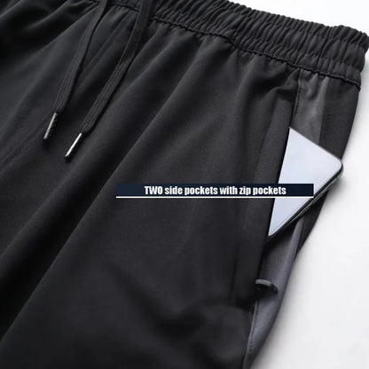 Herren Sport Trainingshose Schwarz mit Farbstreifen Jogginghose Elastischer Bund Reißverschlusstaschen