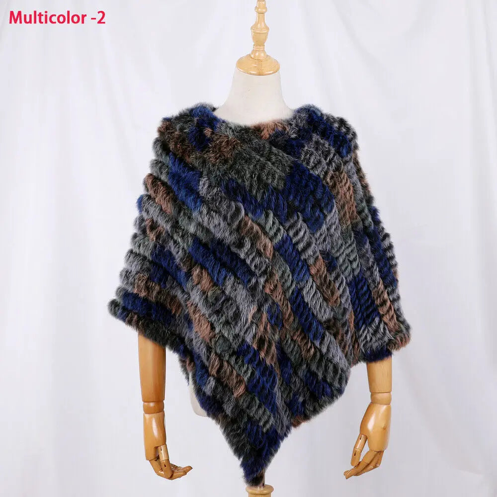 Damen Poncho weich strukturiert Grau Winter Cape
