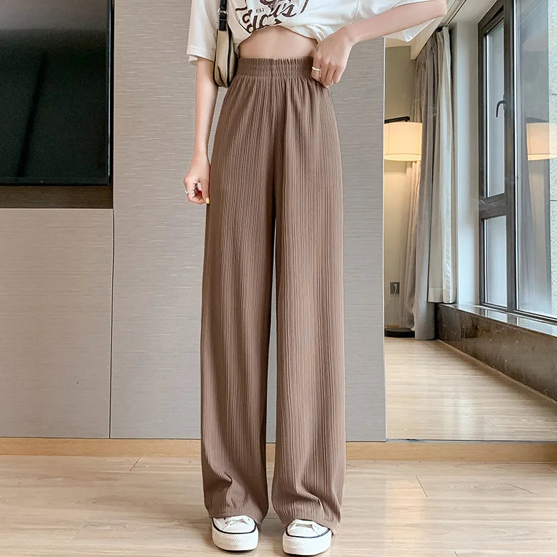 Damen Plissee Hose Weites Bein Hoher Bund Elastisch