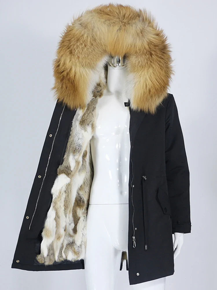 Winterparka mit Kapuze und Futter in Felloptik