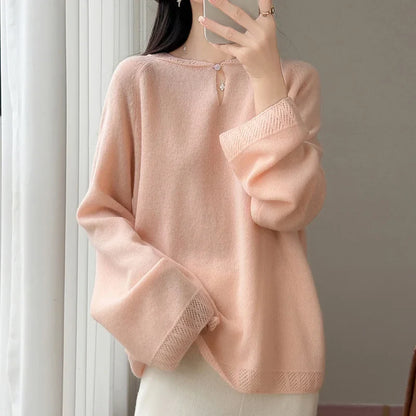 Damen Pullover Langarm Rundhals mit Lochdetails Hellrosa