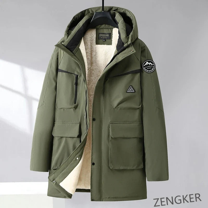 Herren Winterparka mit Kapuze, Teddyfutter & mehreren Taschen, warm gefüttert