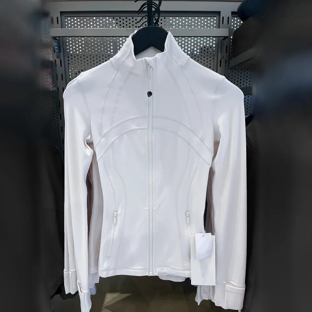 Damen Sportjacke mit Stehkragen, Reißverschluss und Daumenlöchern – Grau