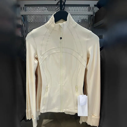 Damen Sportjacke mit Stehkragen, Reißverschluss und Daumenlöchern – Grau