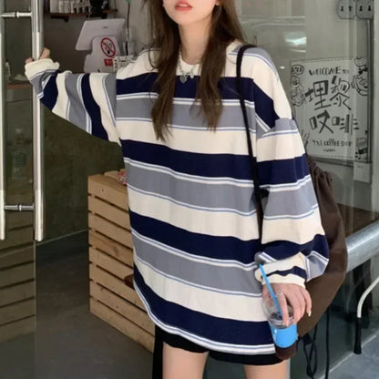 Gestreiftes Langarmshirt Damen Oversized Passform