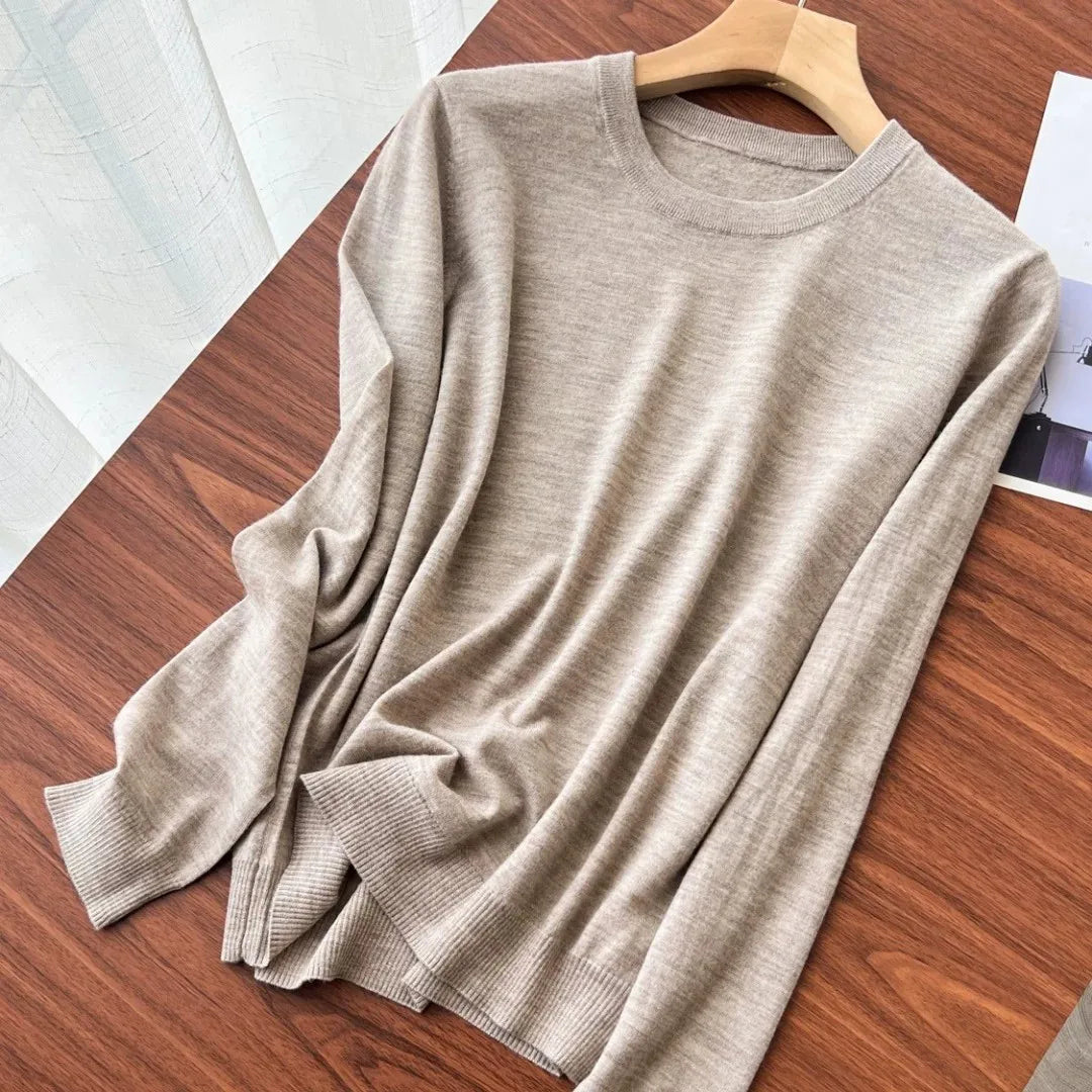 Damen Rundhals Pullover Langarm Feinstrick Basic Shirt Mehrfarbig