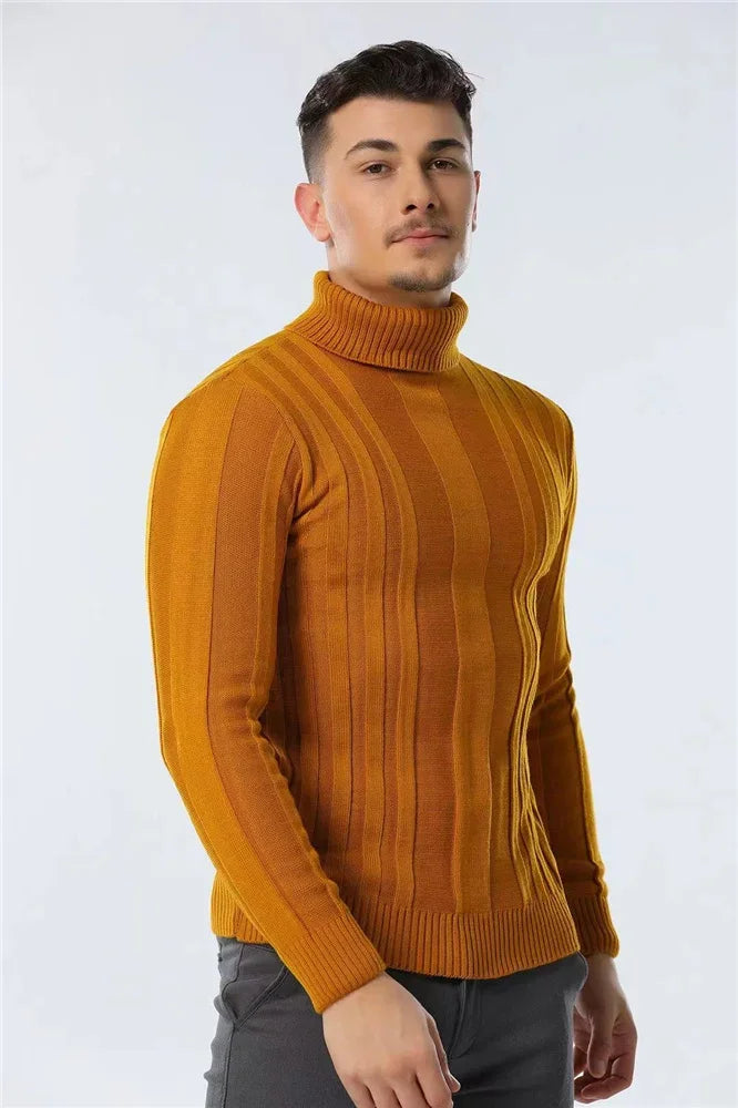 Herren Rollkragenpullover mit Rippstruktur – Eng anliegender Strickpullover