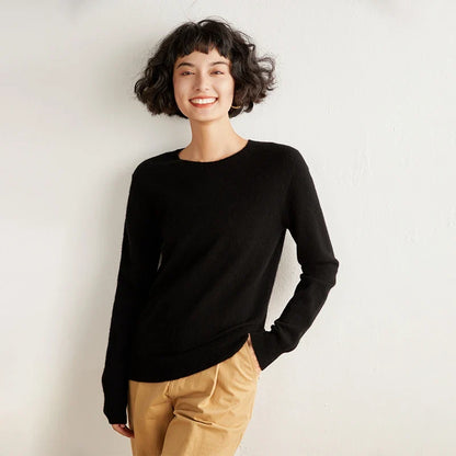 Damen Rundhals Pullover Langarm Basic Strickpullover